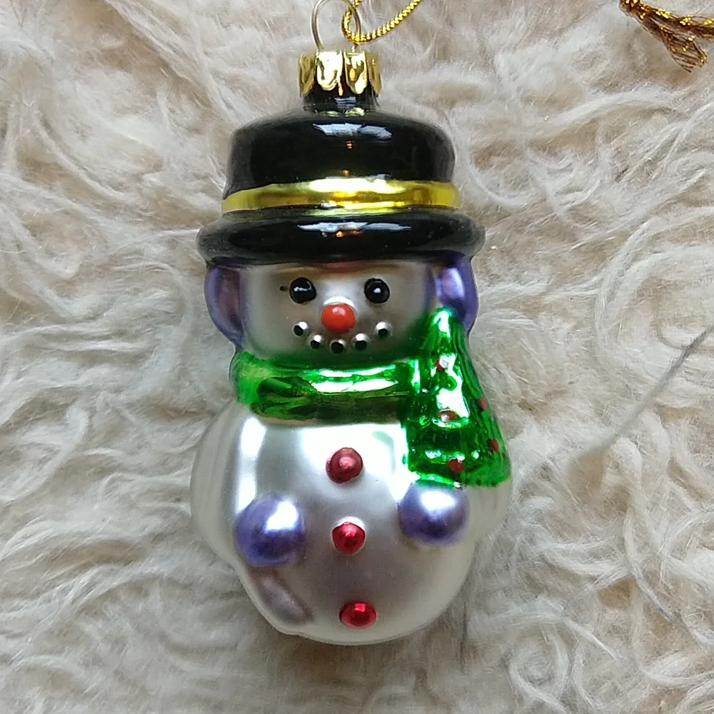 Vintage Avon Blown Glass Christmas Ornament Set Gift Box Snowman Bear Nutcracker